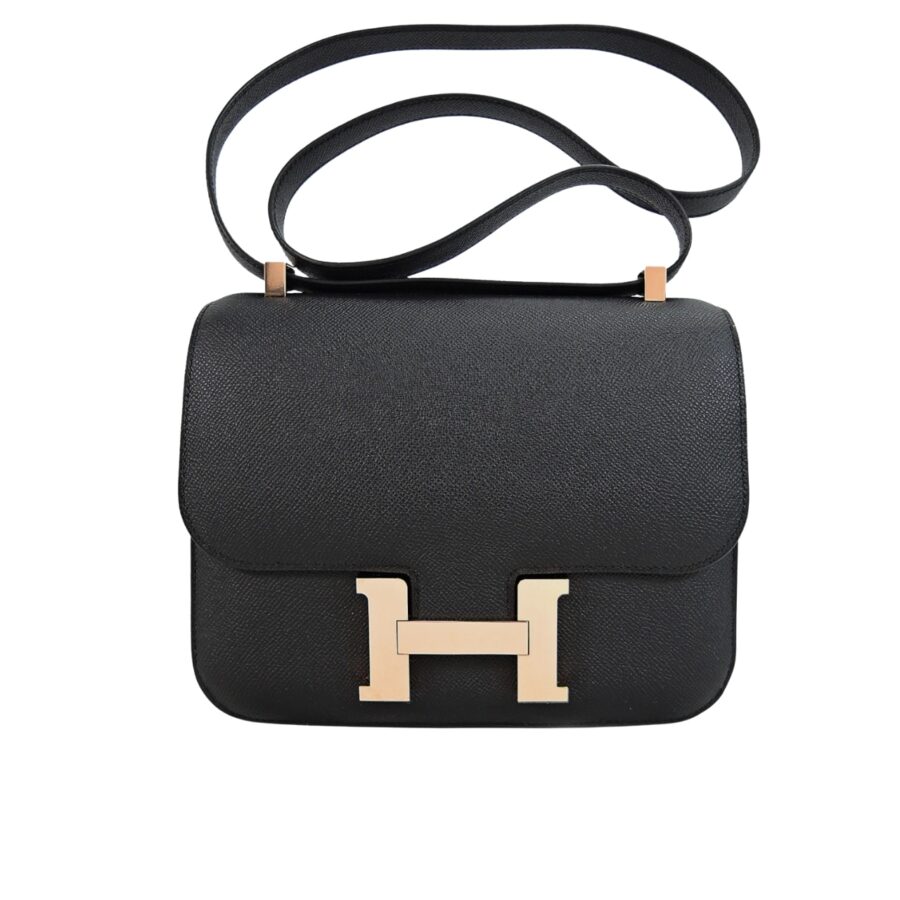 HERMES CONSTANCE 24 TOGO LEATHER GOLD HARDWARE BLACK 24CM