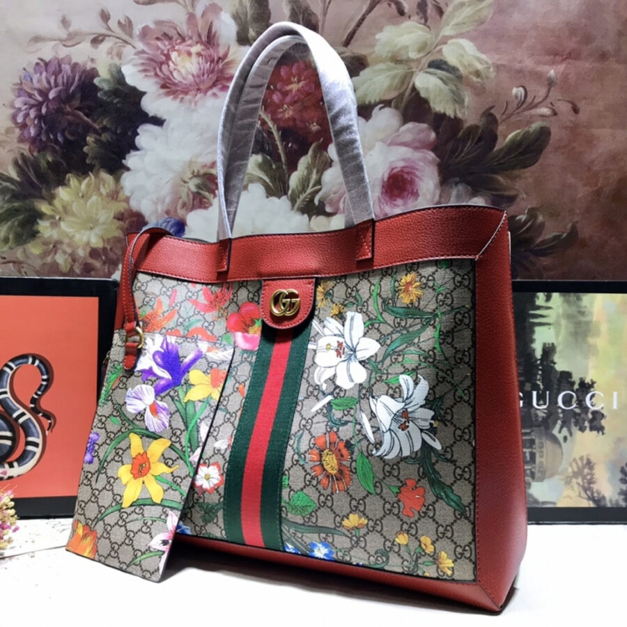 Alternative view of Gucci Ophidia GG Flora Medium Tote Bag Dark Red 44Cm 547947 HWHAC 8722