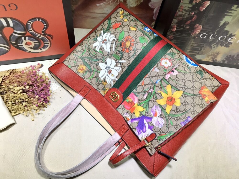 GUCCI OPHIDIA GG FLORA MEDIUM TOTE RED 44CM - Image 9