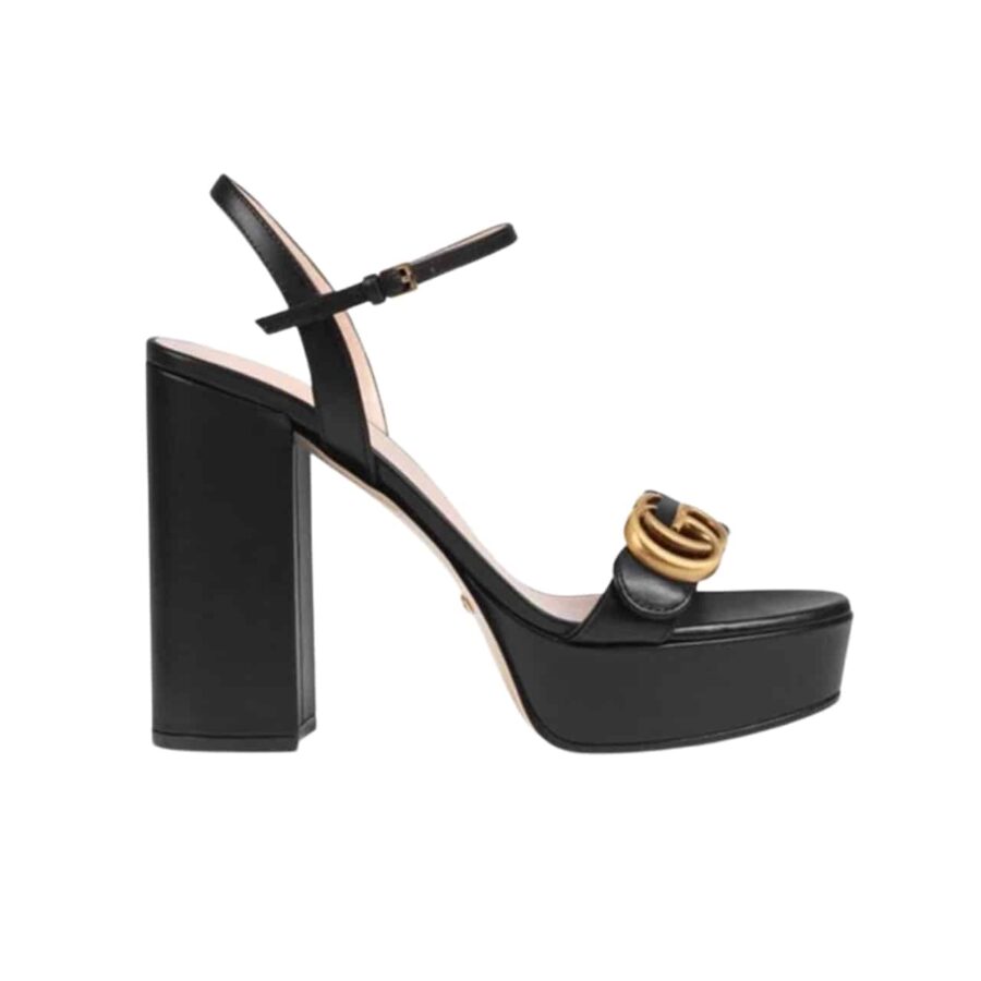 GUCCI GG LEATHER HEELED SANDAL BLACK