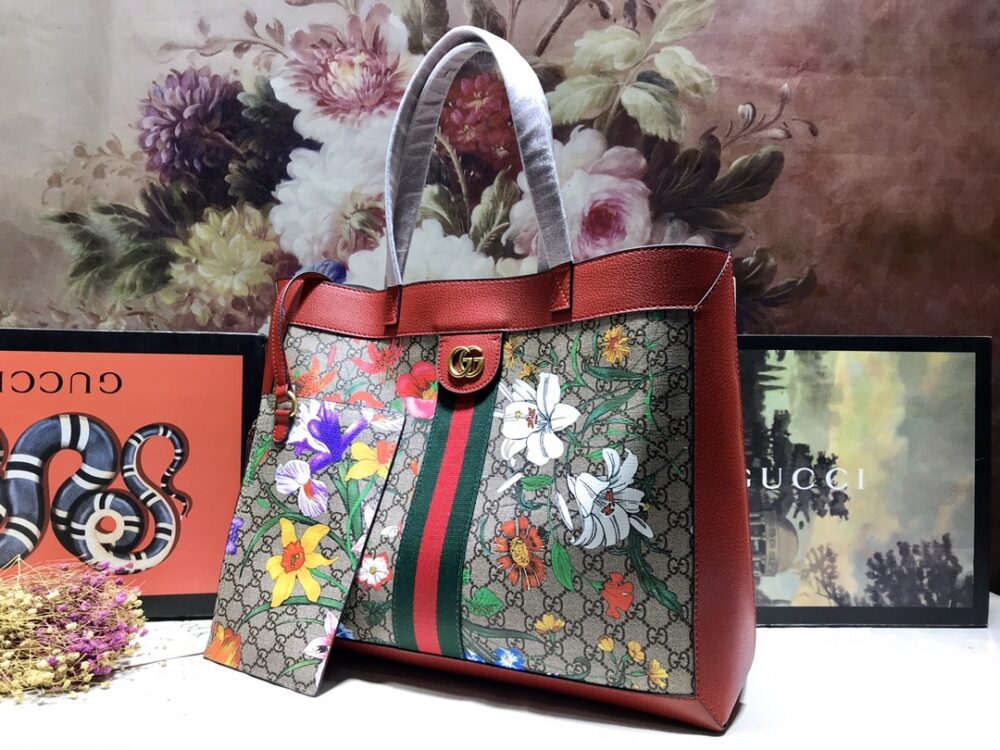 GUCCI OPHIDIA GG FLORA MEDIUM TOTE RED 44CM - Image 7