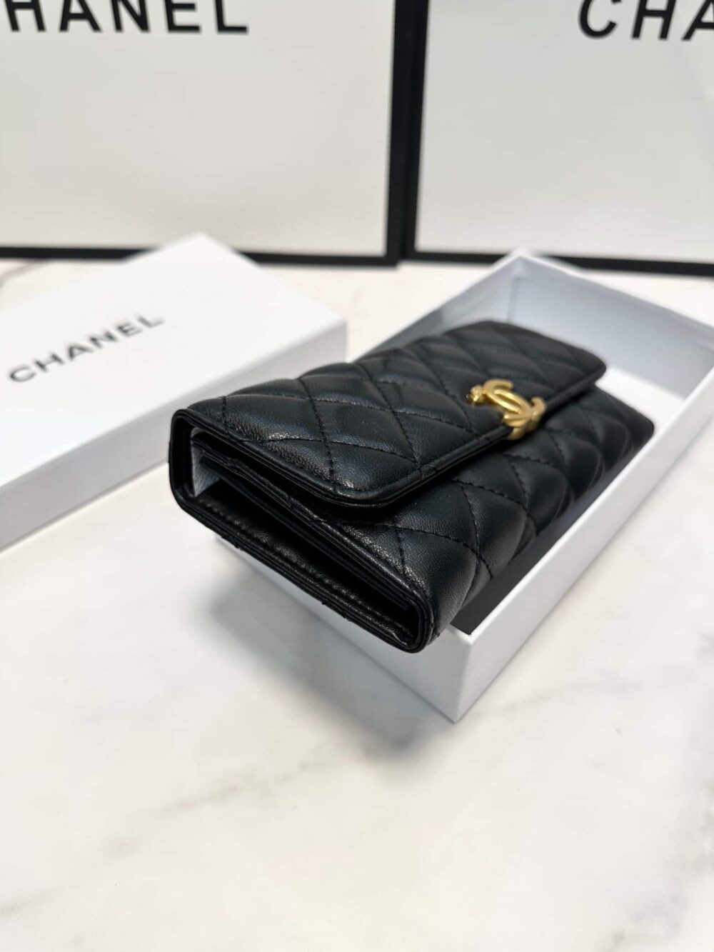 CHANEL CC LOGO LONG FLAP WALLET GOLD BLACK 19CM - Image 4