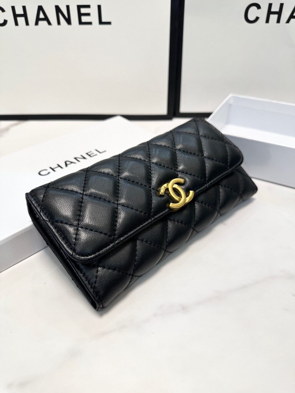 CHANEL CC LOGO LONG FLAP WALLET GOLD BLACK 19CM - Image 5