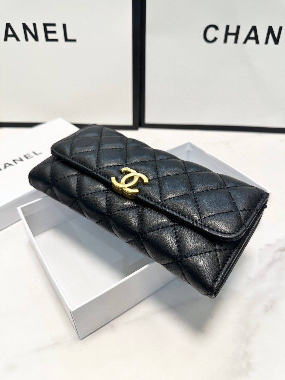 CHANEL CC LOGO LONG FLAP WALLET GOLD BLACK 19CM - Image 6
