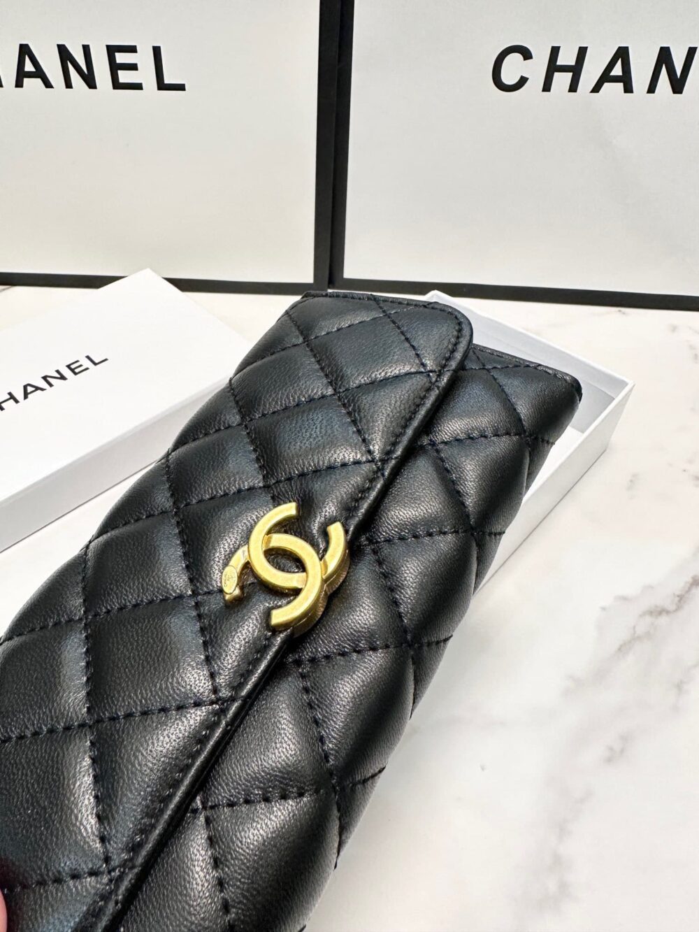 CHANEL CC LOGO LONG FLAP WALLET GOLD BLACK 19CM - Image 7