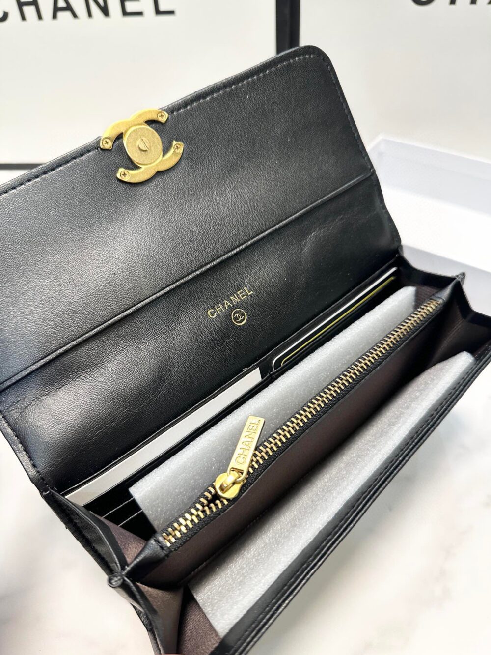 CHANEL CC LOGO LONG FLAP WALLET GOLD BLACK 19CM - Image 8