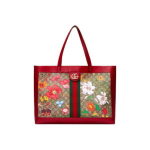 GUCCI OPHIDIA GG FLORA MEDIUM TOTE RED 44CM
