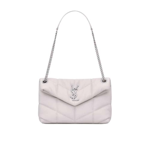 Saint Laurent Puffer Small In White Leather Silver Hardware 29cm