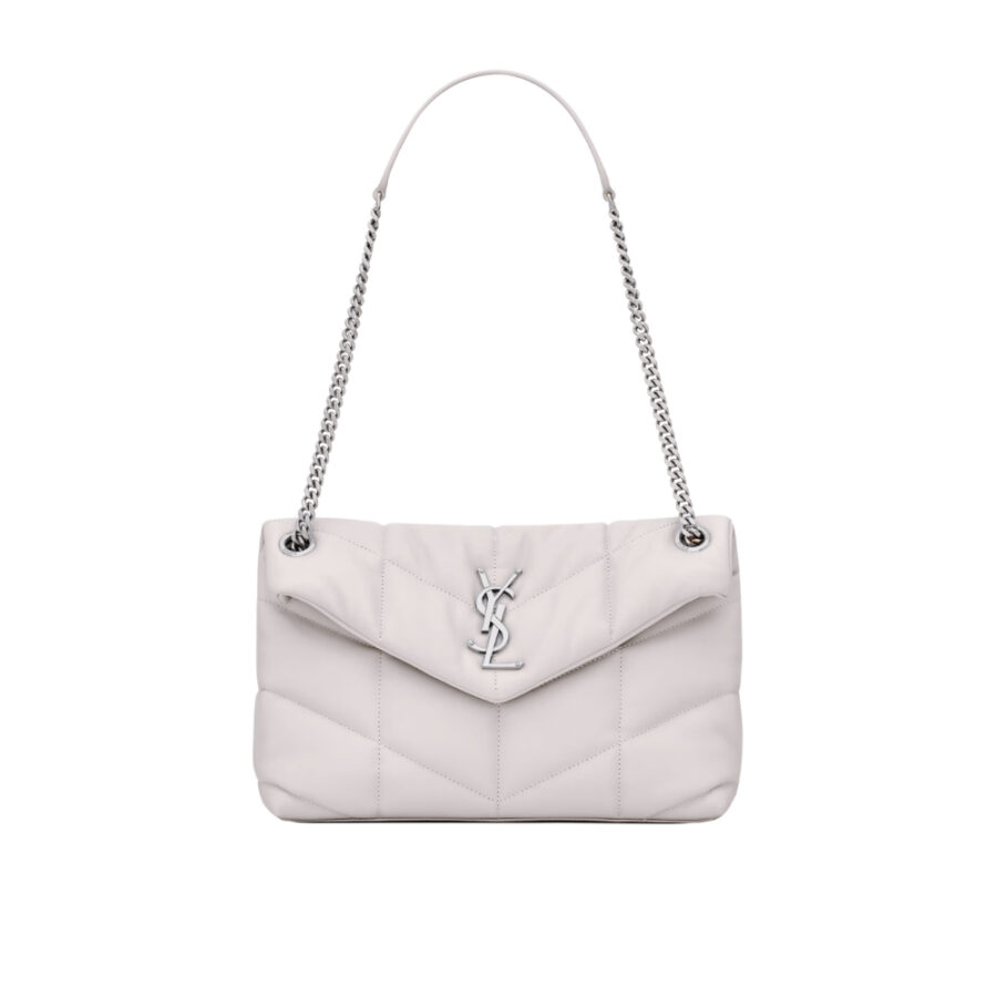 Saint Laurent Puffer Small In White Leather Silver Hardware 29cm