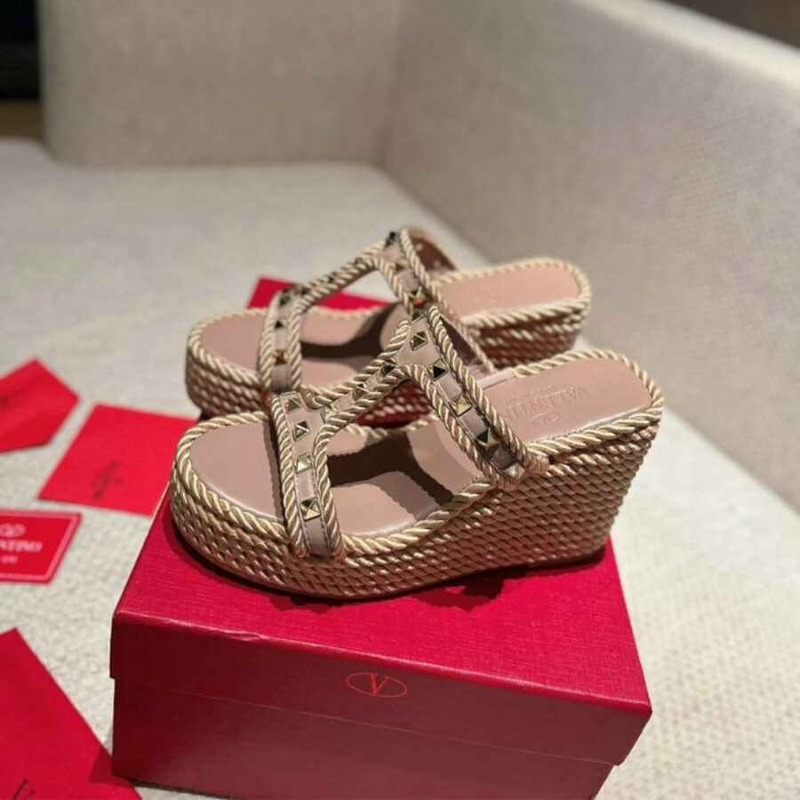 Alternative view of Valentino Garavani Rockstud Wedge Sandal Dark Pink