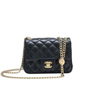 CHANEL MINI FLAP BAG WITH FLOWER CHAIN BLACK 18CM