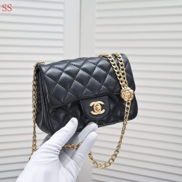 CHANEL MINI FLAP BAG WITH FLOWER CHAIN BLACK 18CM - Image 5