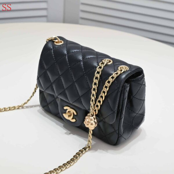 CHANEL MINI FLAP BAG WITH FLOWER CHAIN BLACK 18CM - Image 6