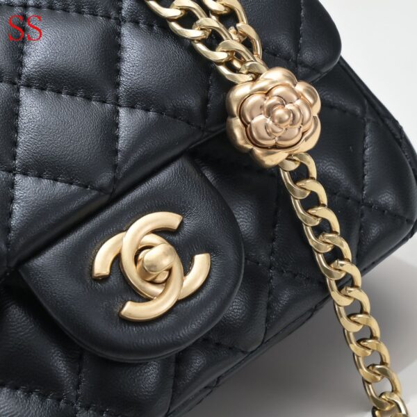 CHANEL MINI FLAP BAG WITH FLOWER CHAIN BLACK 18CM - Image 7