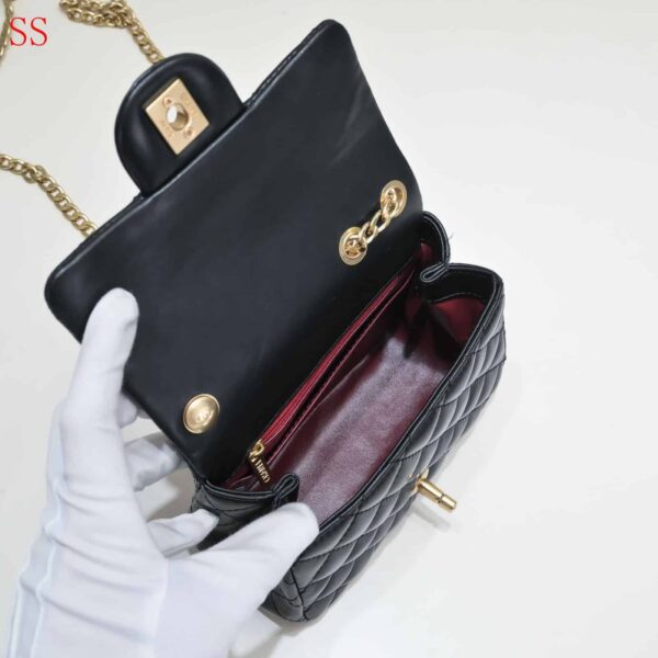 CHANEL MINI FLAP BAG WITH FLOWER CHAIN BLACK 18CM - Image 8