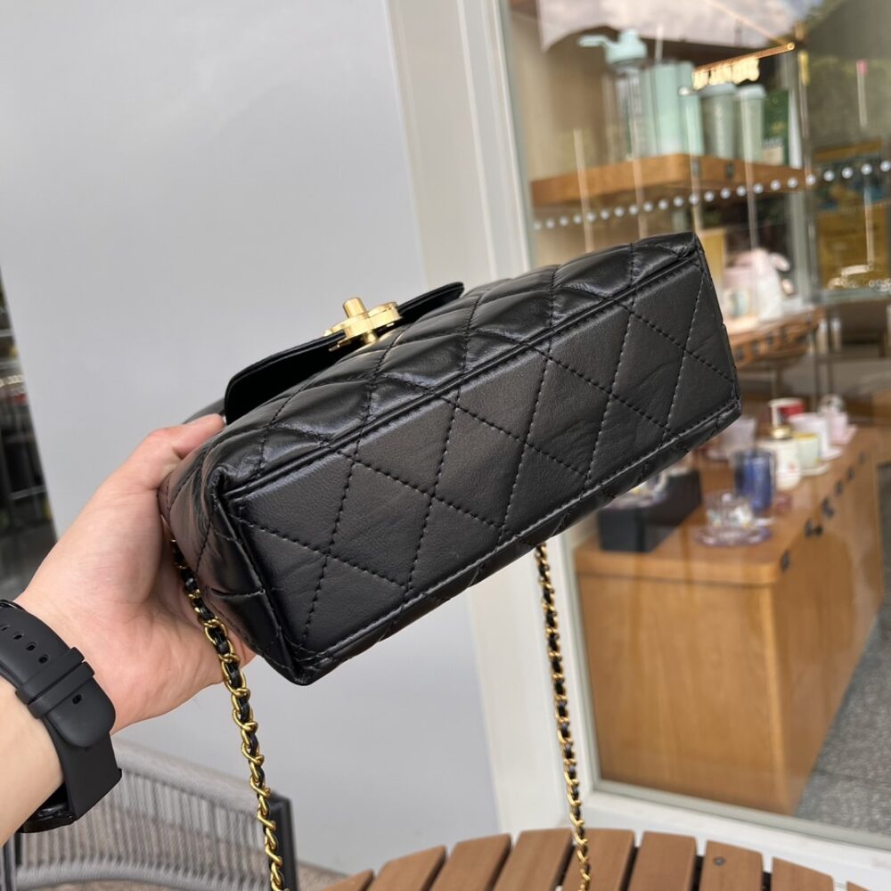 CHANEL MINI SHOPPING BAG SHINY AGED GOLD TONE METAL BLACK 22CM AS4416 B14296 94305 - Image 5