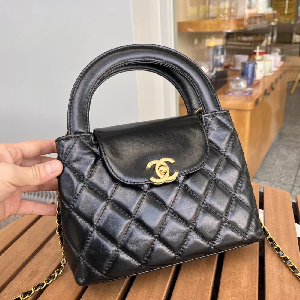 CHANEL MINI SHOPPING BAG SHINY AGED GOLD TONE METAL BLACK 22CM AS4416 B14296 94305 - Image 9