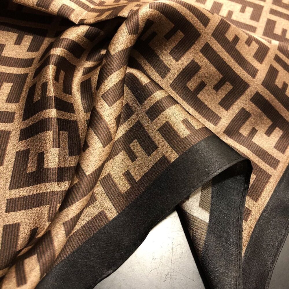 FENDI FF MOTIF SILK SQUARE SCARF BROWN BLACK - Image 2