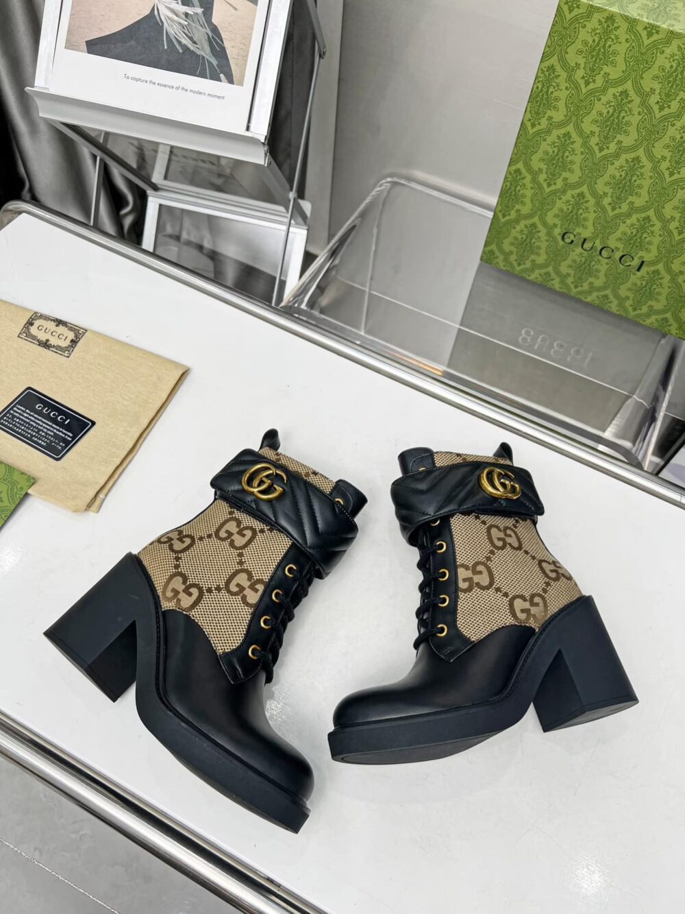 GUCCI WITH DOUBLE G ANKLE BOOTS CAMEL EBONY 719849 AABD0 1183 - Image 2