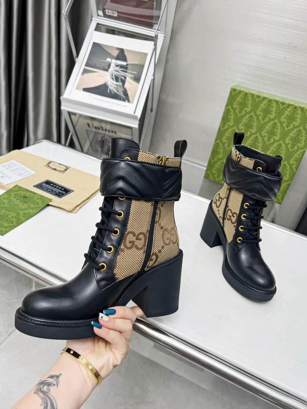 GUCCI WITH DOUBLE G ANKLE BOOTS CAMEL EBONY 719849 AABD0 1183 - Image 4