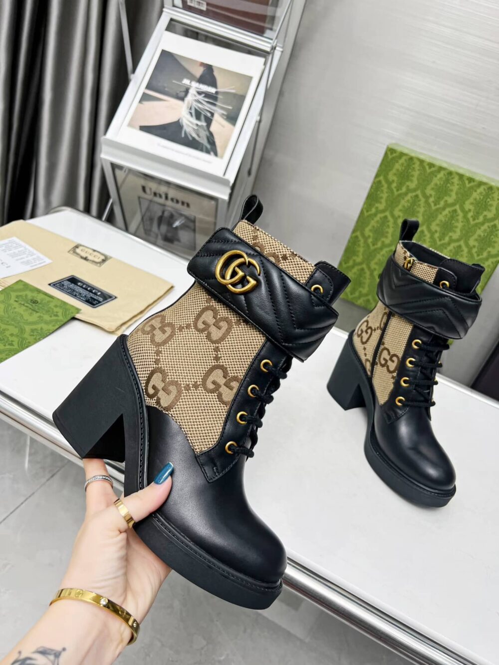 GUCCI WITH DOUBLE G ANKLE BOOTS CAMEL EBONY 719849 AABD0 1183 - Image 5