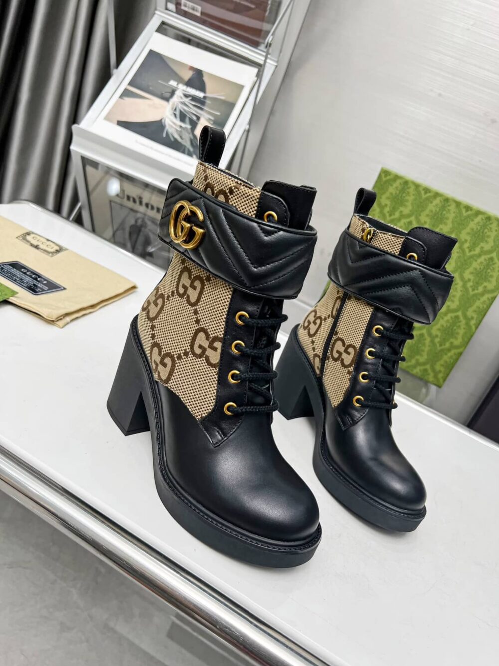GUCCI WITH DOUBLE G ANKLE BOOTS CAMEL EBONY 719849 AABD0 1183 - Image 7