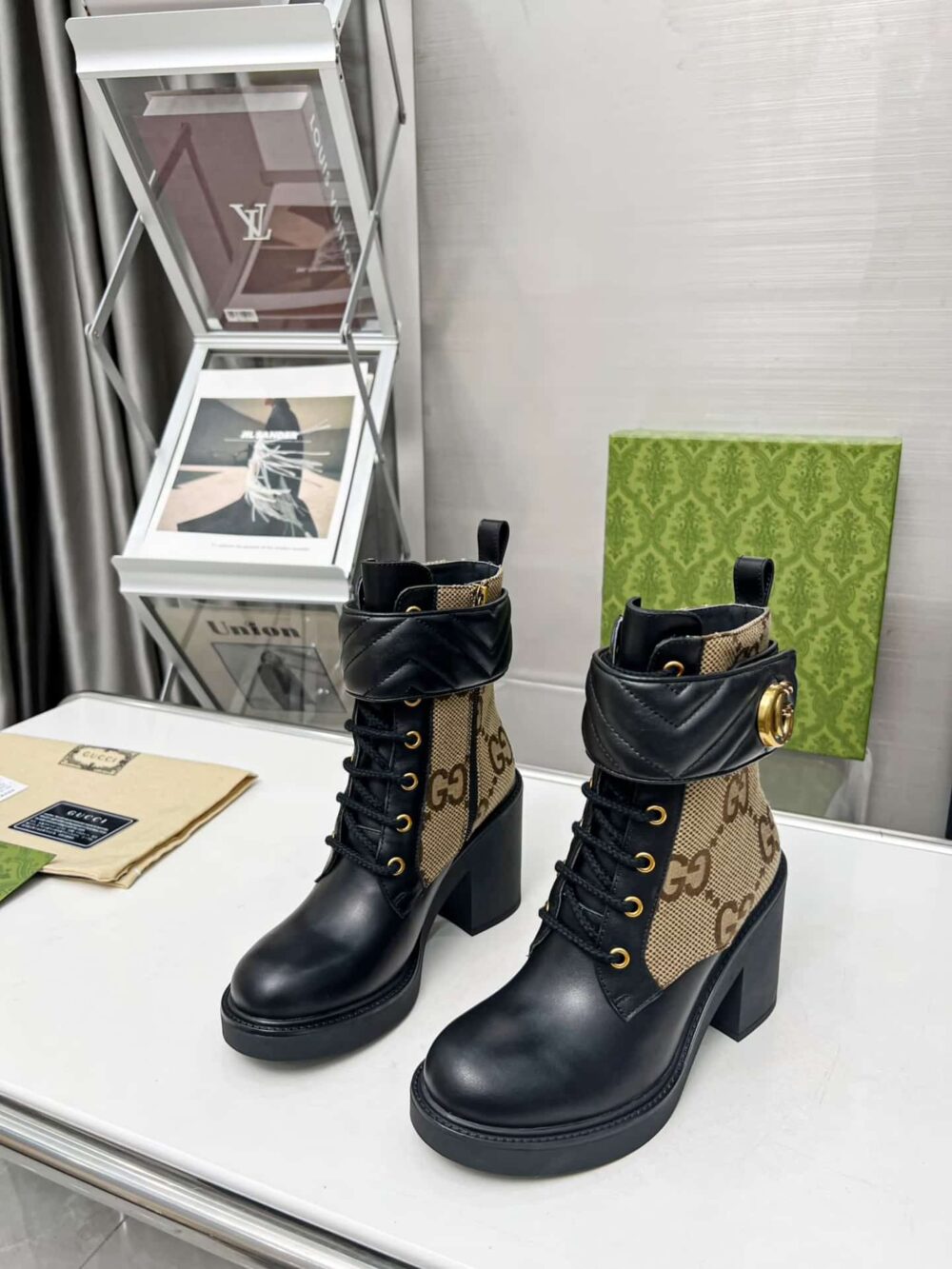 GUCCI WITH DOUBLE G ANKLE BOOTS CAMEL EBONY 719849 AABD0 1183 - Image 10