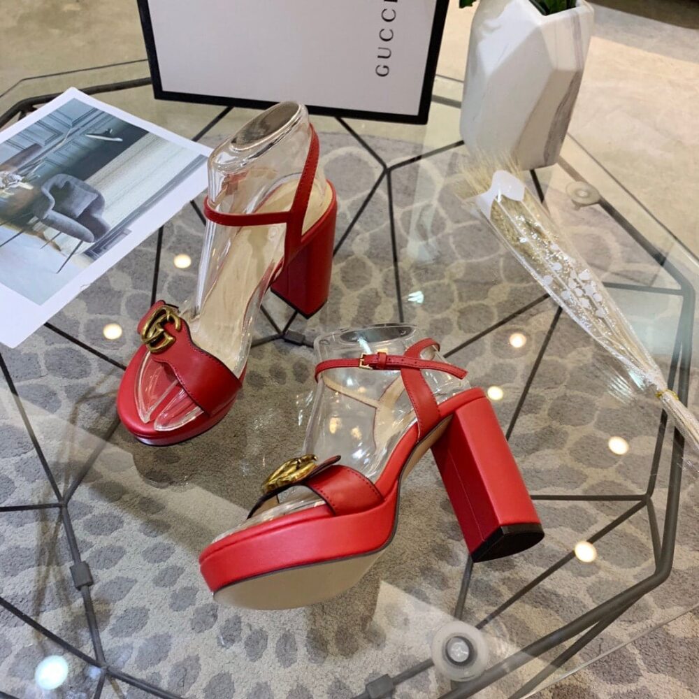 GUCCI GG LEATHER HEELED SANDAL RED - Image 7