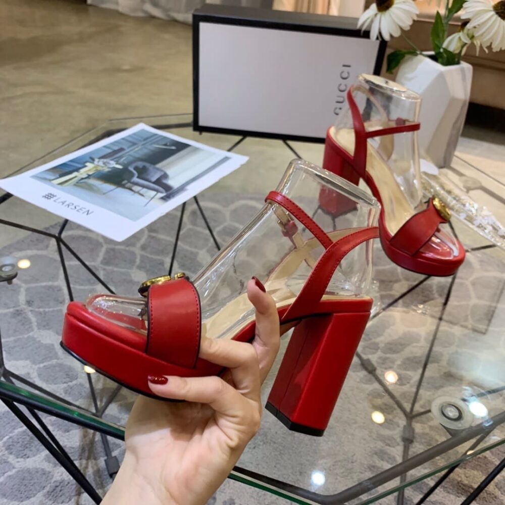 GUCCI GG LEATHER HEELED SANDAL RED - Image 8
