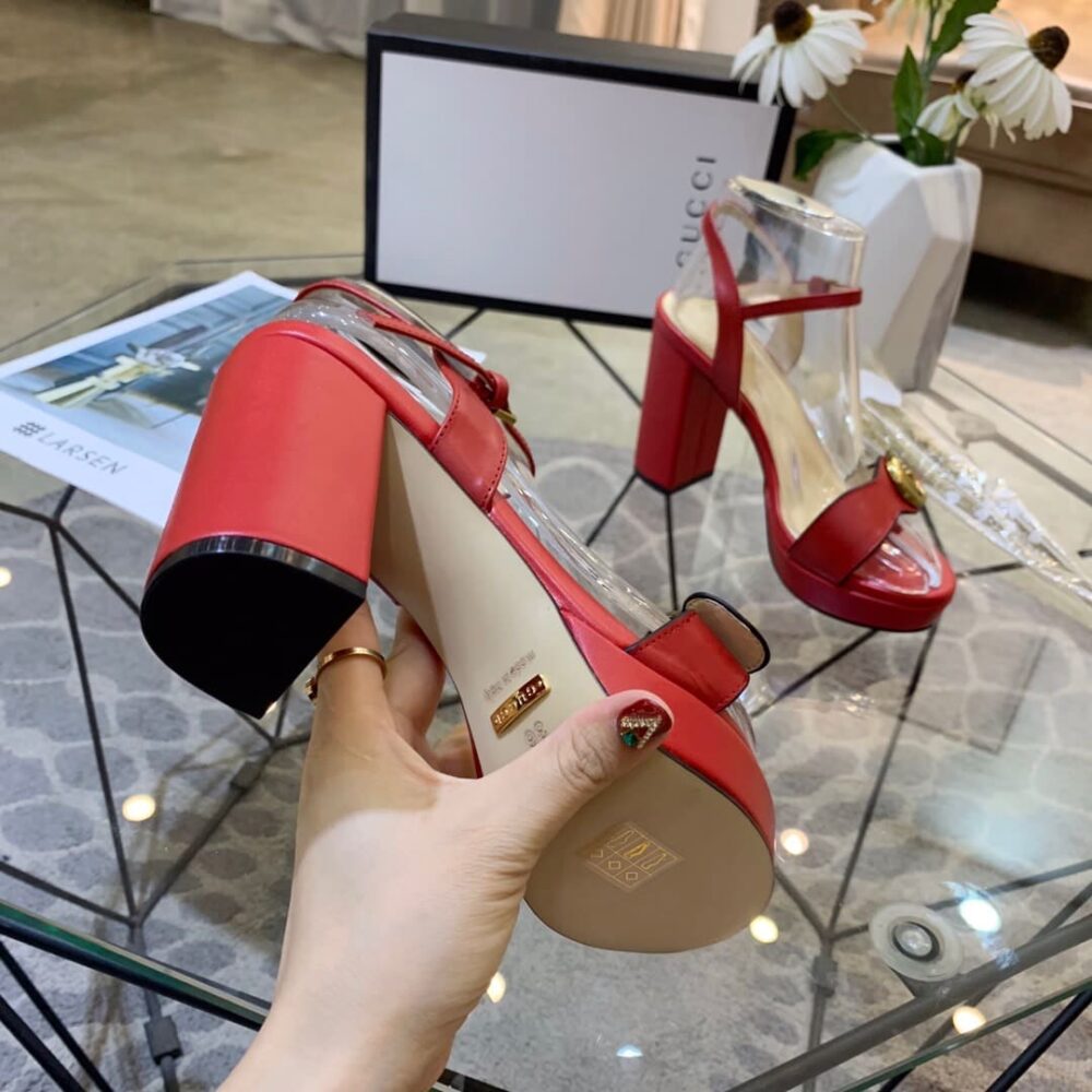GUCCI GG LEATHER HEELED SANDAL RED - Image 6