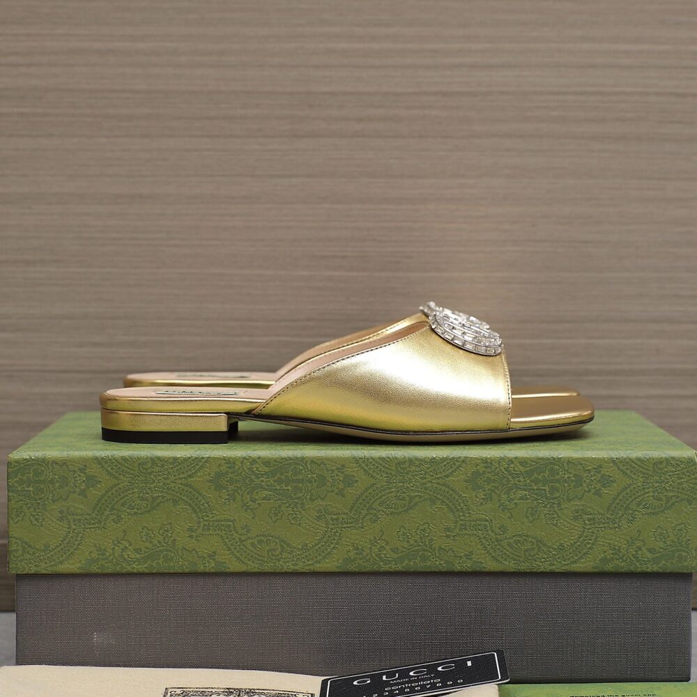 GUCCI GG CRYSTAL SLIPPERS GOLD - Image 2