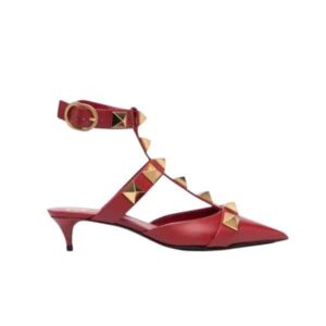 VALENTINO GARAVANI ROMAN STUD KITTEN HEEL PUMPS RED