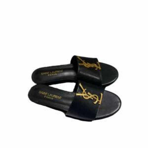 SAINT LAURENT LOGO SLIPPERS BLACK