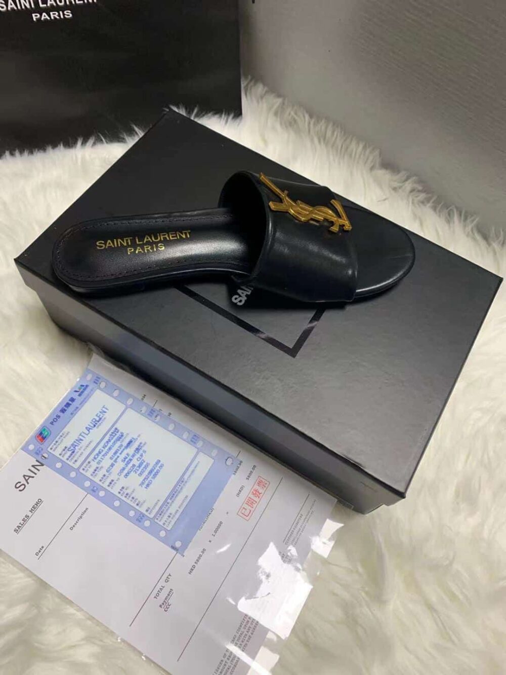 SAINT LAURENT LOGO SLIPPERS BLACK - Image 2