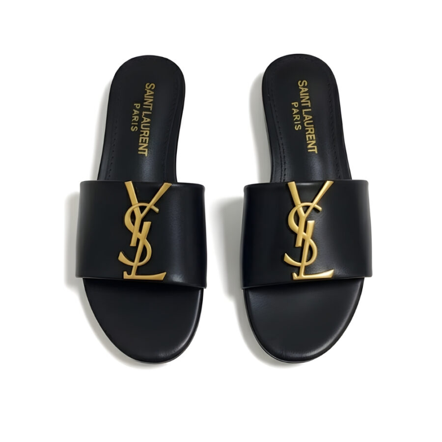 Saint Laurent Logo Slippers Black