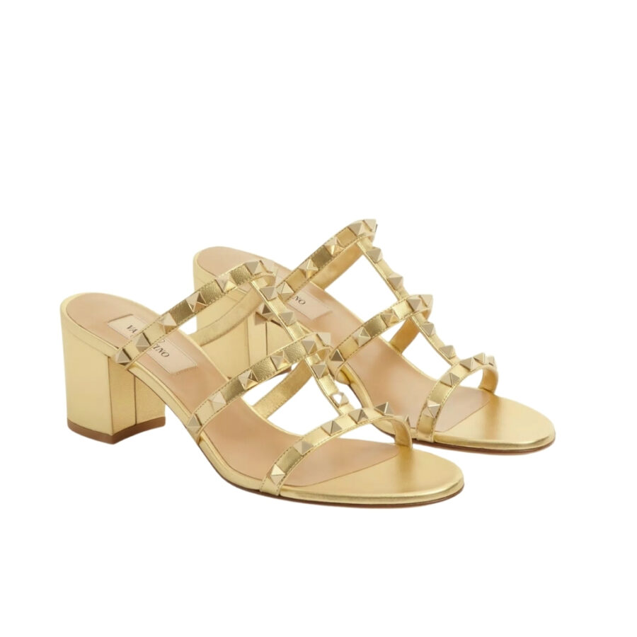 Valentino Garavani Rockstud Slide Sandal In Laminated Nappa Gold 60mm 6W2S0C47QKH I8M