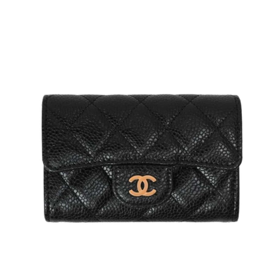 CHANEL CLASSIC CARD HOLDER GRAIN LEATHER BLACK WITH GOLD HARDWARE 11CM AP0214 Y01864 C3906