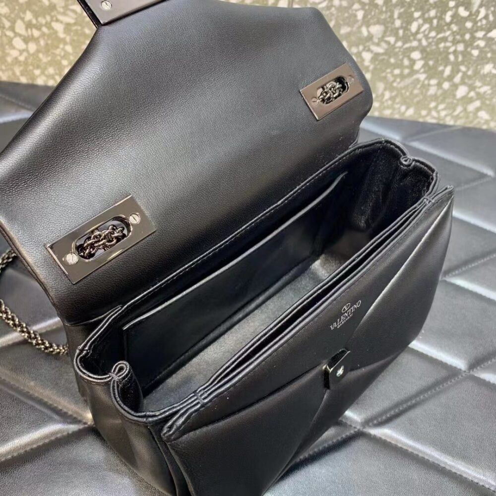 VALENTINO SMALL ONE STUD NAPPA HANDBAG WITH CHAIN AND TONE ON TONE STUD BLACK 19CM 1W2B0K21UZR 0NO - Image 5