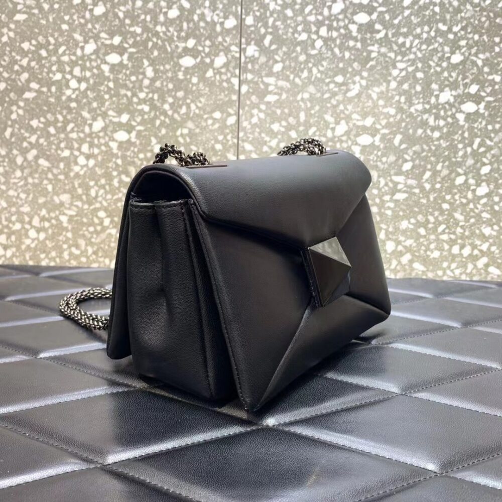 VALENTINO SMALL ONE STUD NAPPA HANDBAG WITH CHAIN AND TONE ON TONE STUD BLACK 19CM 1W2B0K21UZR 0NO - Image 9