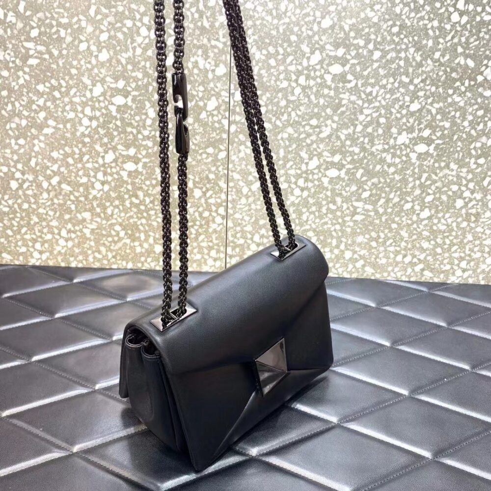 VALENTINO SMALL ONE STUD NAPPA HANDBAG WITH CHAIN AND TONE ON TONE STUD BLACK 19CM 1W2B0K21UZR 0NO - Image 10