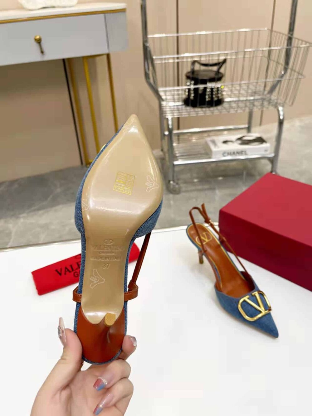 VALENTINO GARAVANI VLOGO DENIM SLINGBACK PUMPS DENIM - Image 4