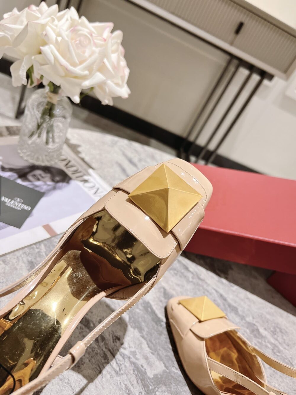 VALENTINO GARAVANI ONE STUD PATENT LEATHER SLINGBACK PUMP ROSE CANNELLE - Image 3