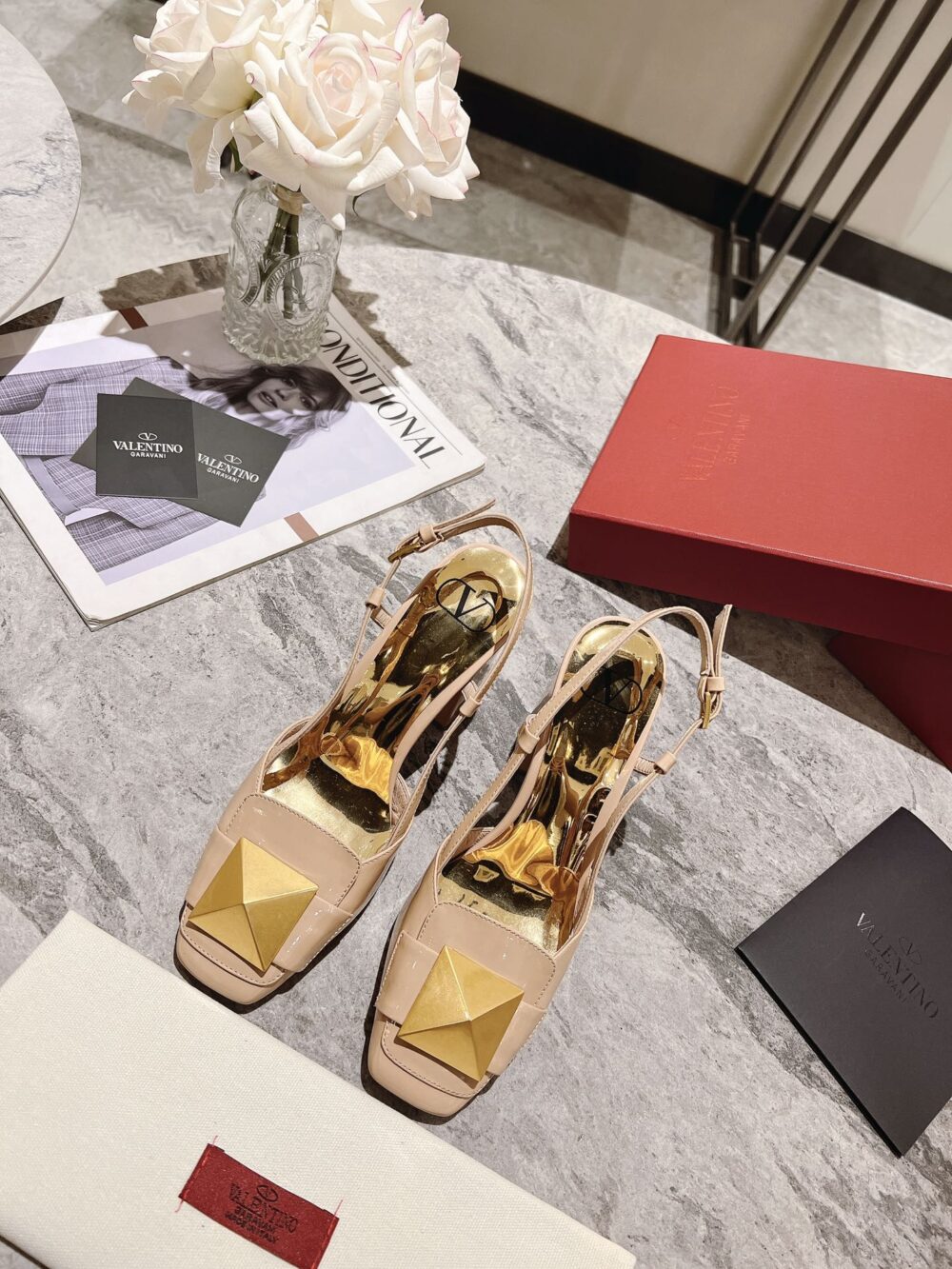 VALENTINO GARAVANI ONE STUD PATENT LEATHER SLINGBACK PUMP ROSE CANNELLE - Image 4