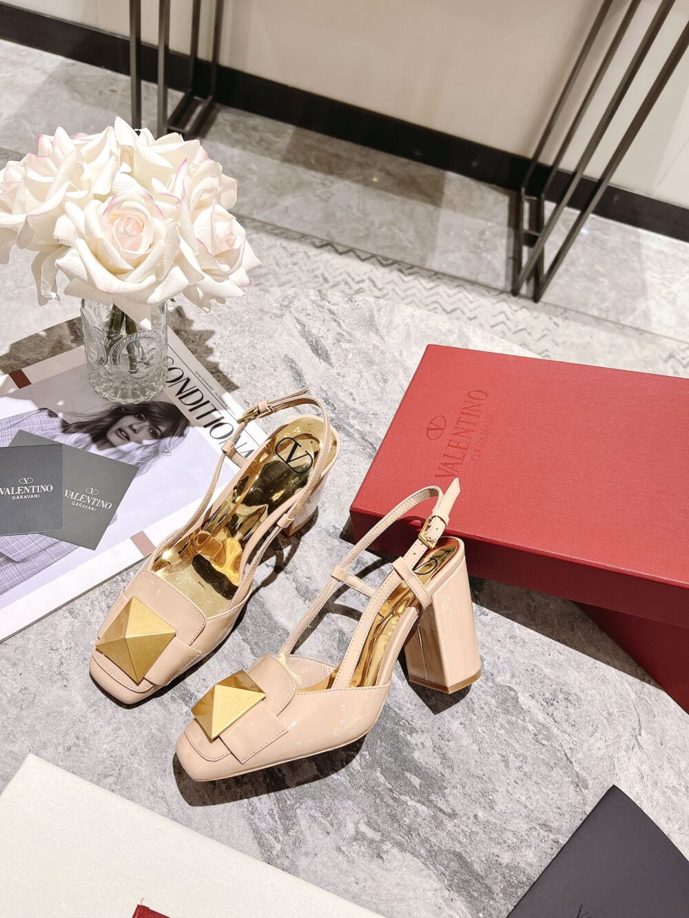 VALENTINO GARAVANI ONE STUD PATENT LEATHER SLINGBACK PUMP ROSE CANNELLE - Image 6