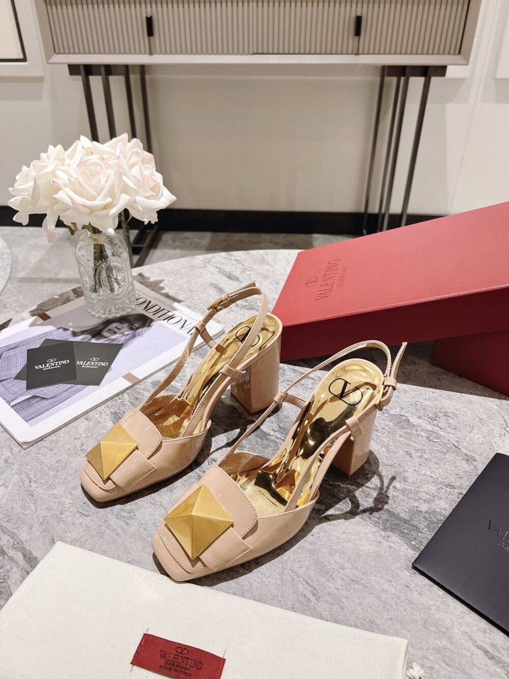 VALENTINO GARAVANI ONE STUD PATENT LEATHER SLINGBACK PUMP ROSE CANNELLE - Image 8
