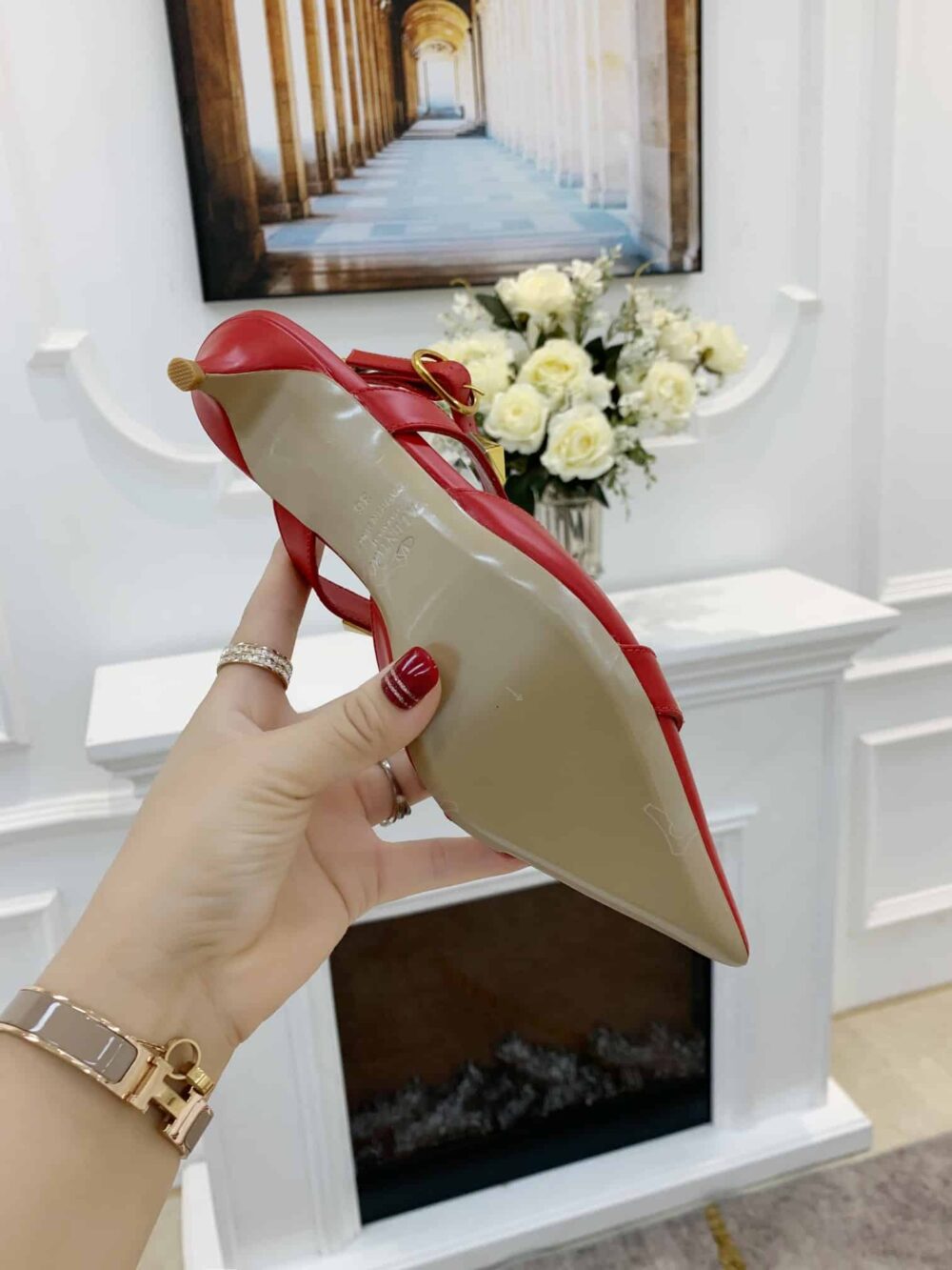 VALENTINO GARAVANI ROMAN STUD KITTEN HEEL PUMPS RED - Image 9