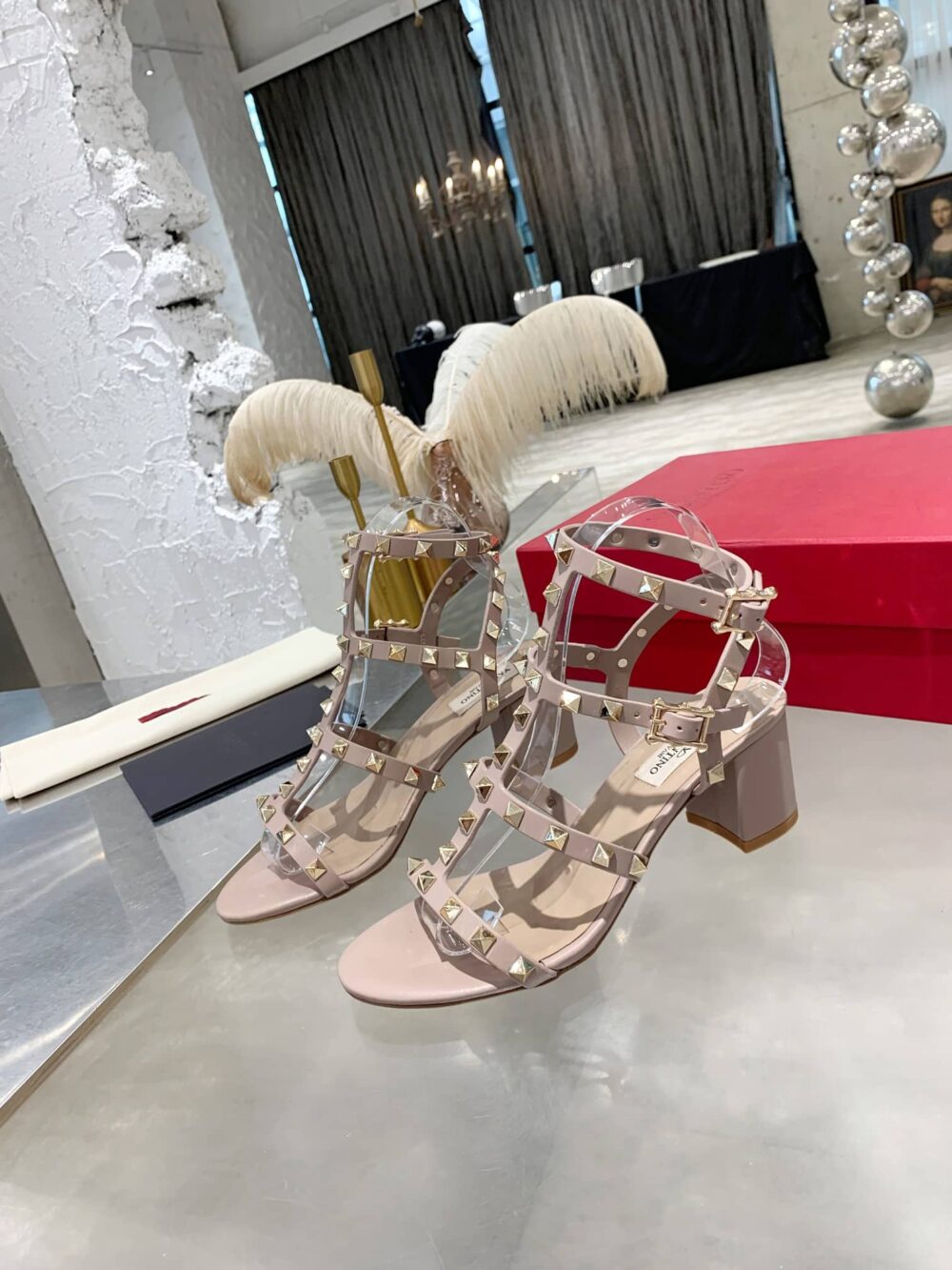 VALENTINO GARAVANI ROCKSTUD ANKLE STRAP SANDAL BEIGE 5W2S0491VBP P45 - Image 2
