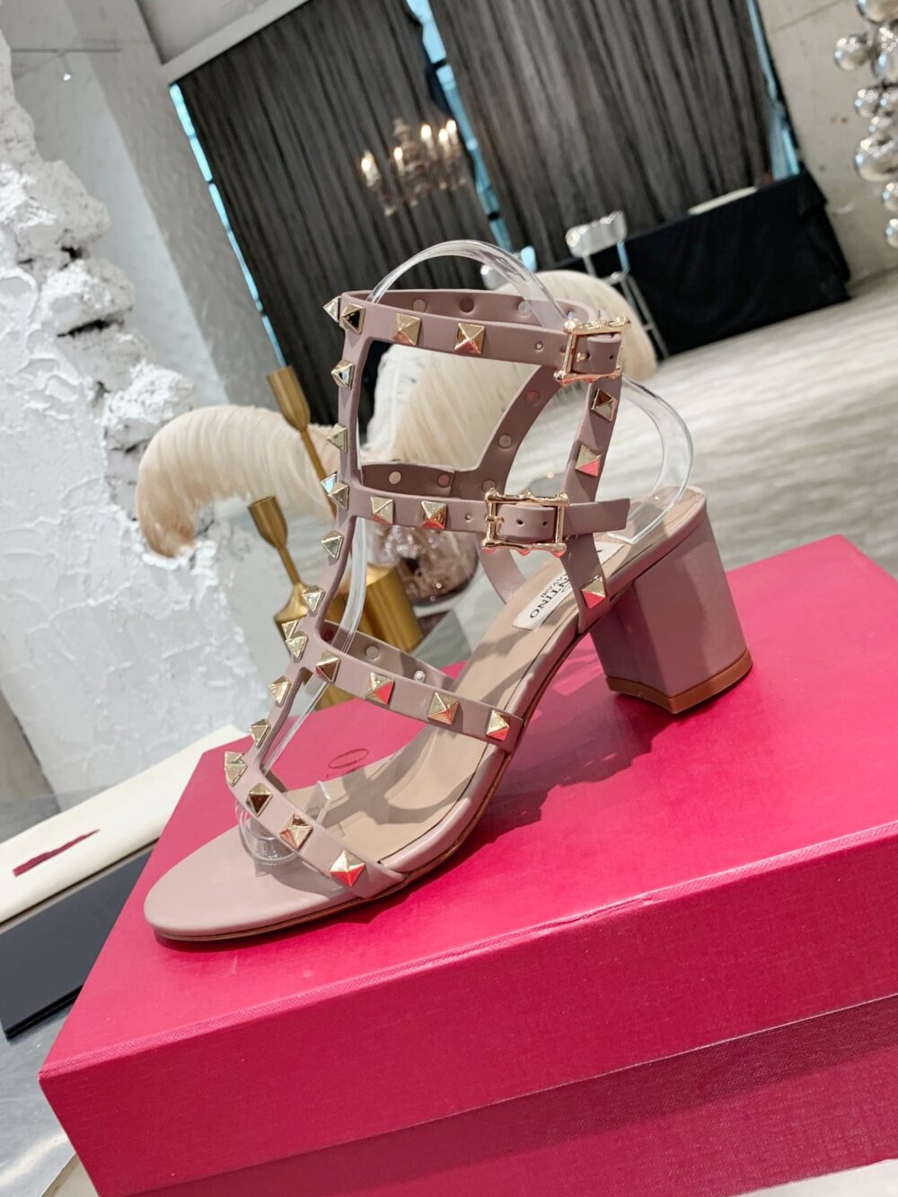 VALENTINO GARAVANI ROCKSTUD ANKLE STRAP SANDAL BEIGE 5W2S0491VBP P45 - Image 4