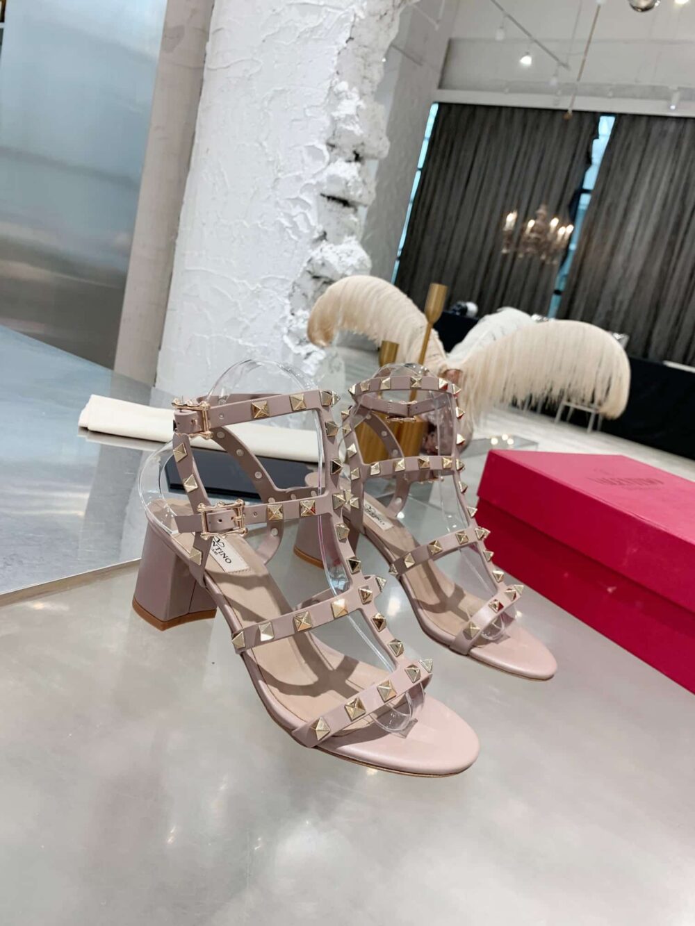 VALENTINO GARAVANI ROCKSTUD ANKLE STRAP SANDAL BEIGE 5W2S0491VBP P45 - Image 6