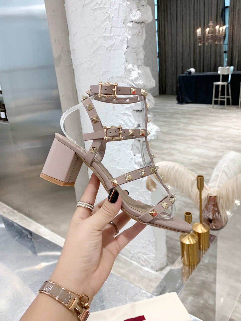 VALENTINO GARAVANI ROCKSTUD ANKLE STRAP SANDAL BEIGE 5W2S0491VBP P45 - Image 7